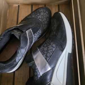 Women's Black and Silver Slip-On Shoes